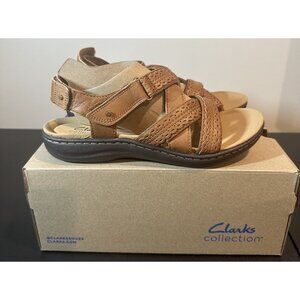 NIB Clarks Collection Laurieann Rena Tan Combi Leather Sandals Women’s 6.5 M